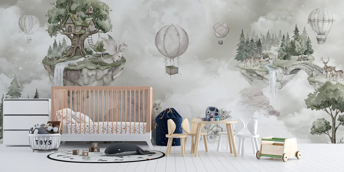 Floating Islands Storybook Mural Wallpaper — Whimsical Fantasy Mural Wallpaper - room preview 02