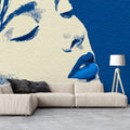 Cyanotype Portrait Mural Wallpaper — Artistic Indigo Silhouette Mural Wallpaper - room preview 02