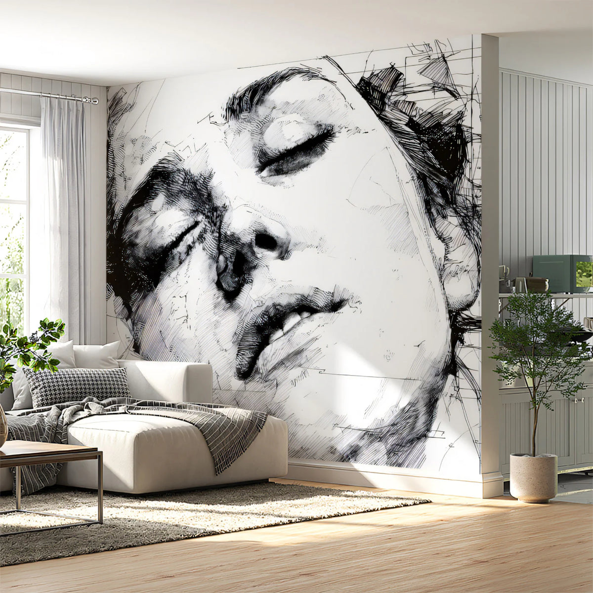 Architectural Portrait Mural Wallpaper — Abstract Line Sketch Mural Wallpaper - room preview 02
