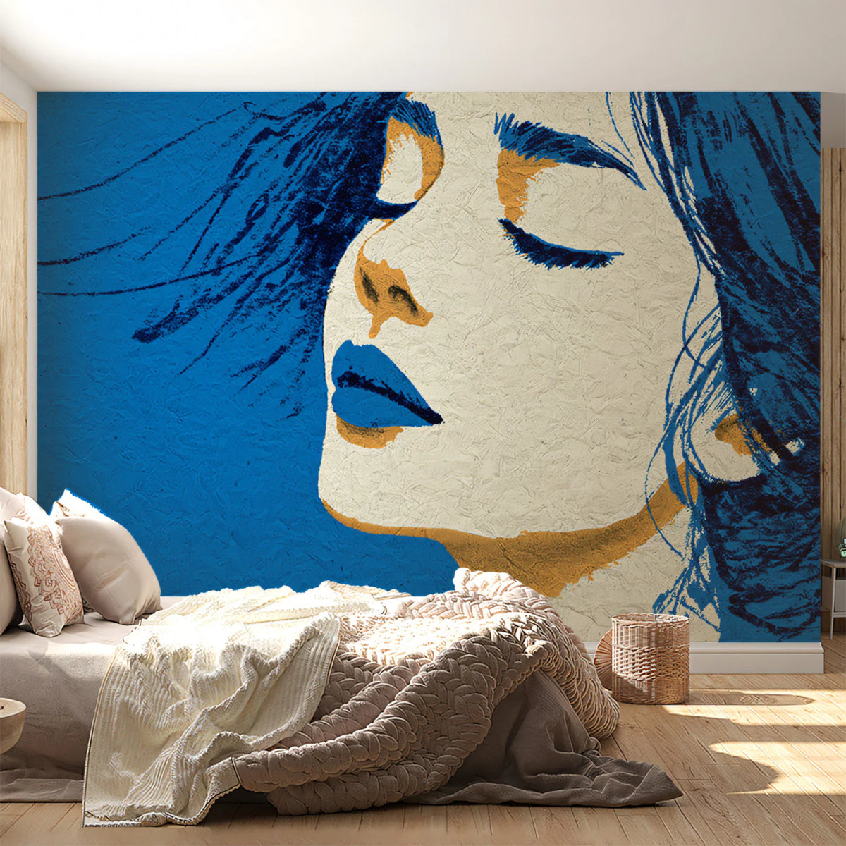 Blue Silhouette Portrait Mural Wallpaper — Modern Graphic Art Mural Wallpaper - room preview 02
