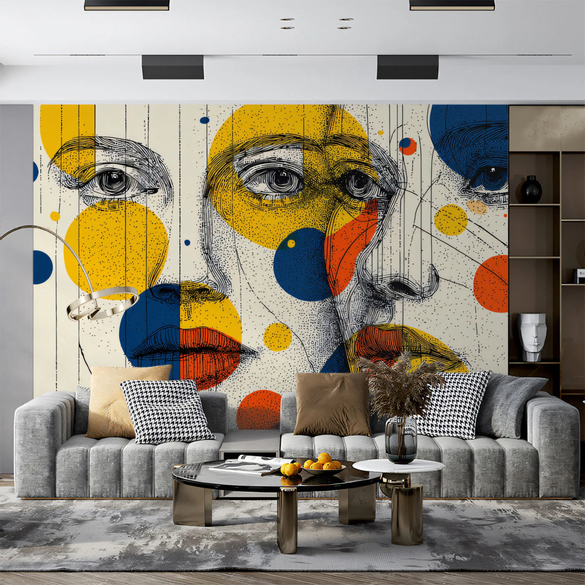 Abstract Face Line Art Mural Wallpaper — Pop Art Influence Mural Wallpaper - room preview 02