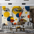 Abstract Face Line Art Mural Wallpaper — Pop Art Influence Mural Wallpaper - room preview 02
