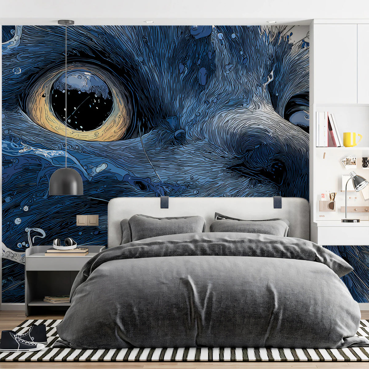 Black Cat Water Splash Mural Wallpaper — Artistic High Contrast Mural Wallpaper - room preview 02