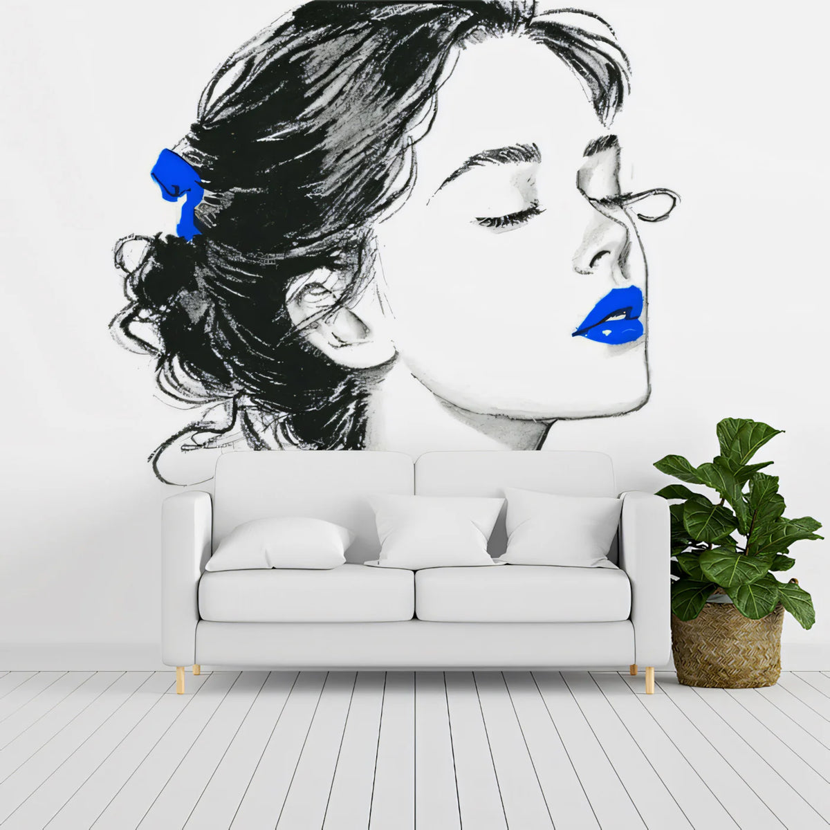 Fashion Sketch Portrait Mural Wallpaper — Minimalist Ink Illustration Mural Wallpaper - room preview 02