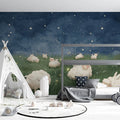 Winged Sheep Starry Meadow Mural Wallpaper — Whimsical Night Sky Mural Wallpaper - room preview 02