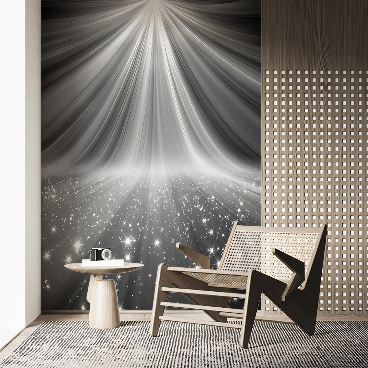 Stellar Radiance Light Beam Mural Wallpaper — Dramatic Monochrome Mural Wallpaper - room preview 02