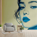 Stippled Portrait Mural Wallpaper — Blue Pop Art Graphic Design Mural Wallpaper - room preview 02