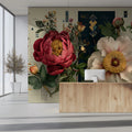 Vintage Peony Botanical Study Mural Wallpaper — Antique Aesthetic Mural Wallpaper - room preview 02