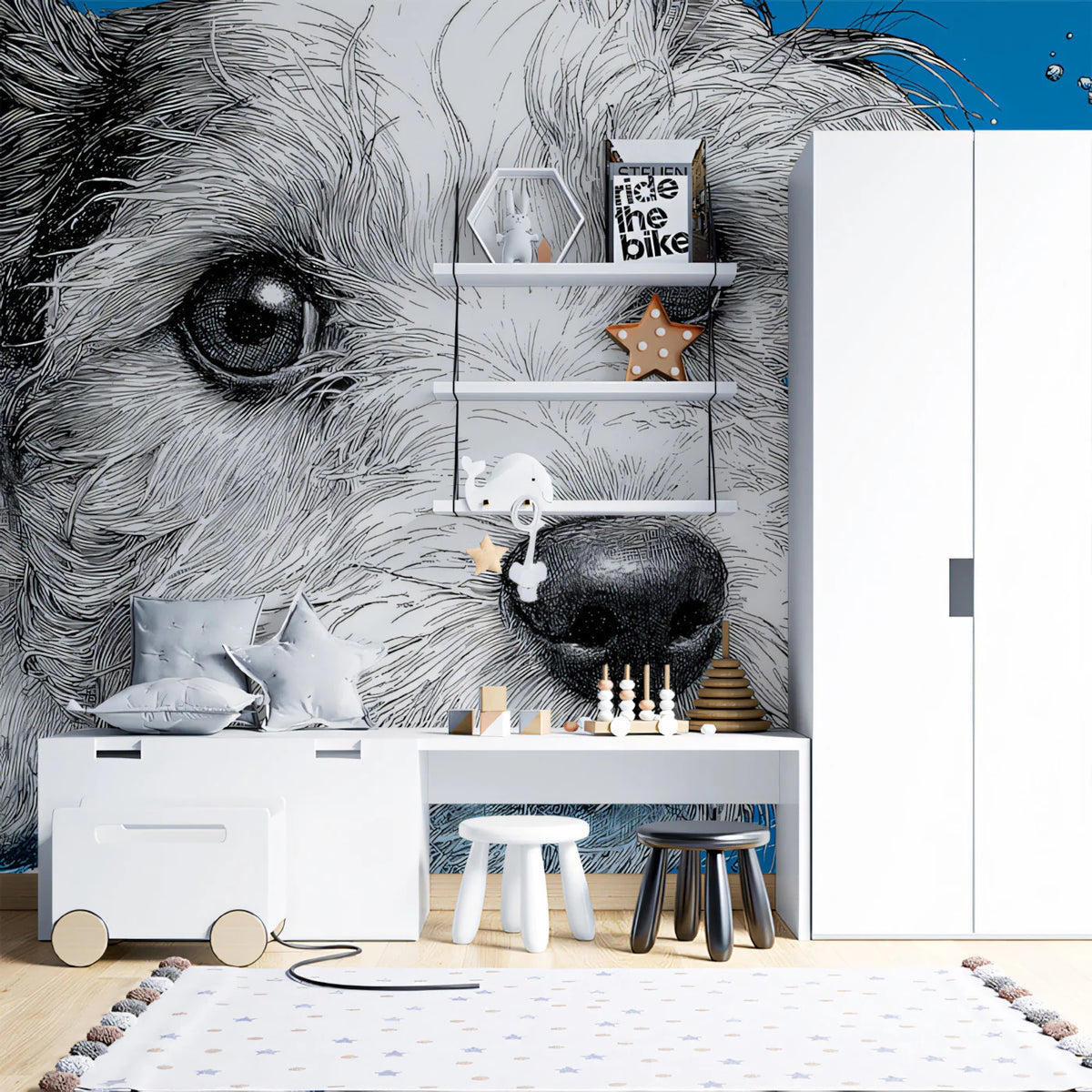 Dog Splash Portrait Mural Wallpaper — Dynamic Illustration Art Mural Wallpaper - room preview 02