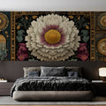 Celestial Peony Mechanical Mural Wallpaper — Ornate Gold and Black Mural Wallpaper - room preview 02