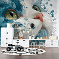 Cat Splash Portrait Mural Wallpaper — Dynamic Blue Liquid Art Mural Wallpaper - room preview 02