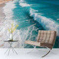 Turquoise Coastal Wave Mural Wallpaper — Refreshing Seaside View Mural Wallpaper - room preview 02