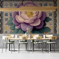 Ornate Peony & Tile Mural Wallpaper — Artistic Floral Motif Mural Wallpaper - room preview 02
