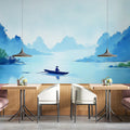 Lone Boat Lake Mural Wallpaper — Impressionist Oil Painting Style Mural Wallpaper - room preview 02