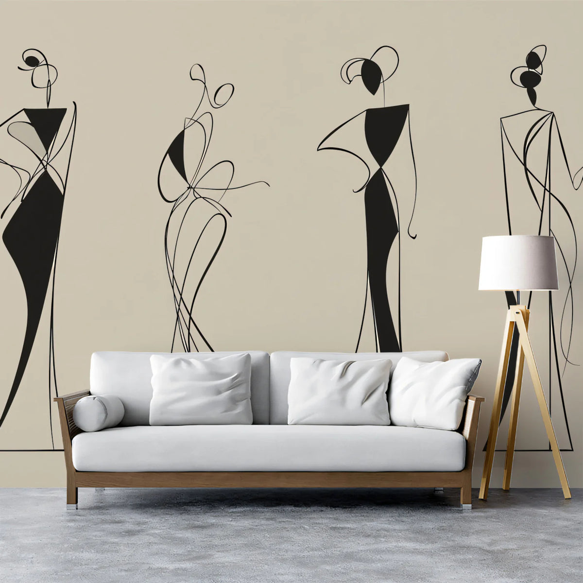 Minimalist Fashion Silhouette Mural Wallpaper — Line Art Design Mural Wallpaper - room preview 02