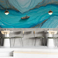 Turquoise Fluid Ink Mural Wallpaper with Gold Veined Detail Mural Wallpaper - room preview 02