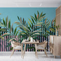 Modern Tropical Stripe Mural Wallpaper —Eclectic Botanical Art Mural Wallpaper - room preview 02