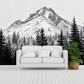 Stippled Alpine Peak Mural Wallpaper — Hand-Drawn Mountain Landscape Mural Wallpaper - room preview 02