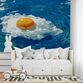 Fried Egg Water Splash Mural Wallpaper —Quirky Pop Art Design Mural Wallpaper - room preview 02