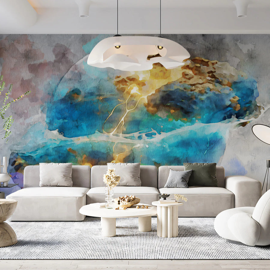 Galaxy Wallpaper Mural – Space Wall Mural – Celestial Orb Abstract — Watercolor Nebula Art