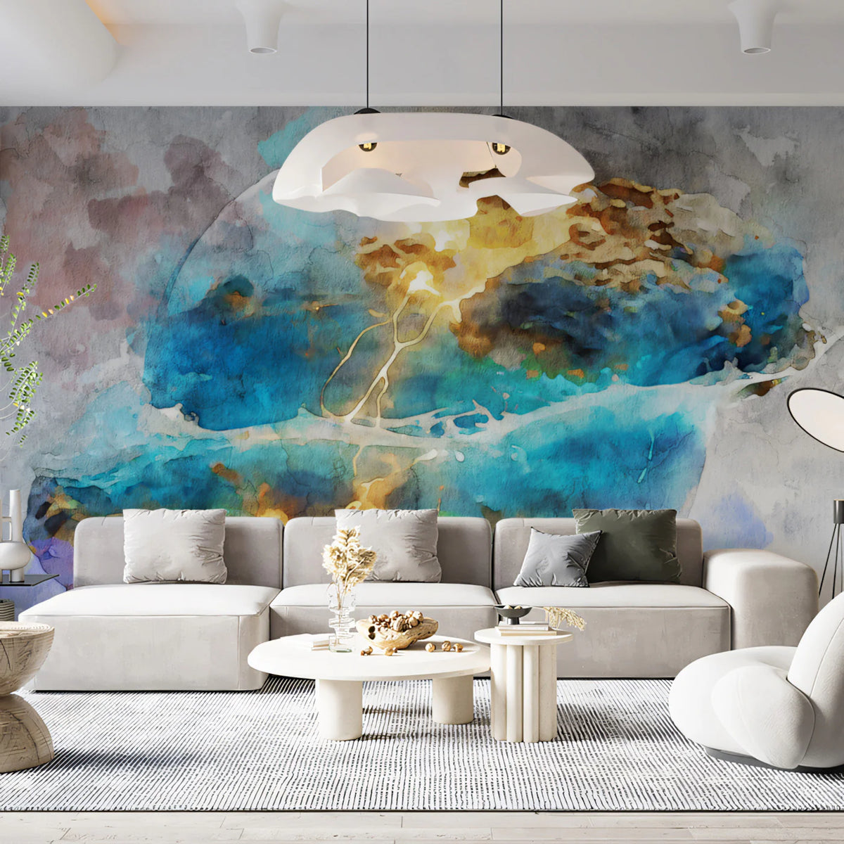 Celestial Orb Abstract Mural Wallpaper — Watercolor Nebula Art Mural Wallpaper - room preview 02