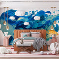 Water Goddess and Goldfish Mural Wallpaper — Fluid Blue Illustration Mural Wallpaper - room preview 02