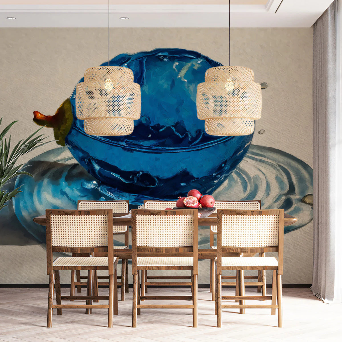 Blue Fruit Liquid Splash Mural Wallpaper — Artistic Still Life Mural Wallpaper - room preview 02
