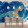 Ocean Spirit Wave Mural Wallpaper — Intricate Blue and Gold Design Mural Wallpaper - room preview 02