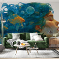 Submerged Dreamer with Goldfish Mural Wallpaper — Artistic Surrealism Mural Wallpaper - room preview 02