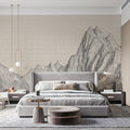 Mountain Peak Line Art Mural Wallpaper — Minimalist Linen Texture Mural Wallpaper - room preview 02