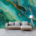 Emerald Fluid Agate Mural Wallpaper with Gold Foil Accents Mural Wallpaper - room preview 02