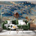 Blue and Gold Serpent Mural Wallpaper — Artistic Wildlife Design Mural Wallpaper - room preview 02