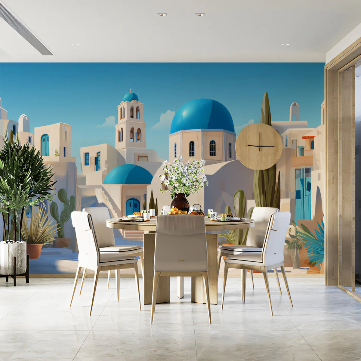 Santorini Street Scene Mural Wallpaper — Mediterranean Architectural Mural Wallpaper - room preview 02