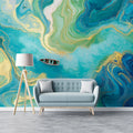 Emerald Fluid Art Mural Wallpaper — Abstract River Boat Design Mural Wallpaper - room preview 02