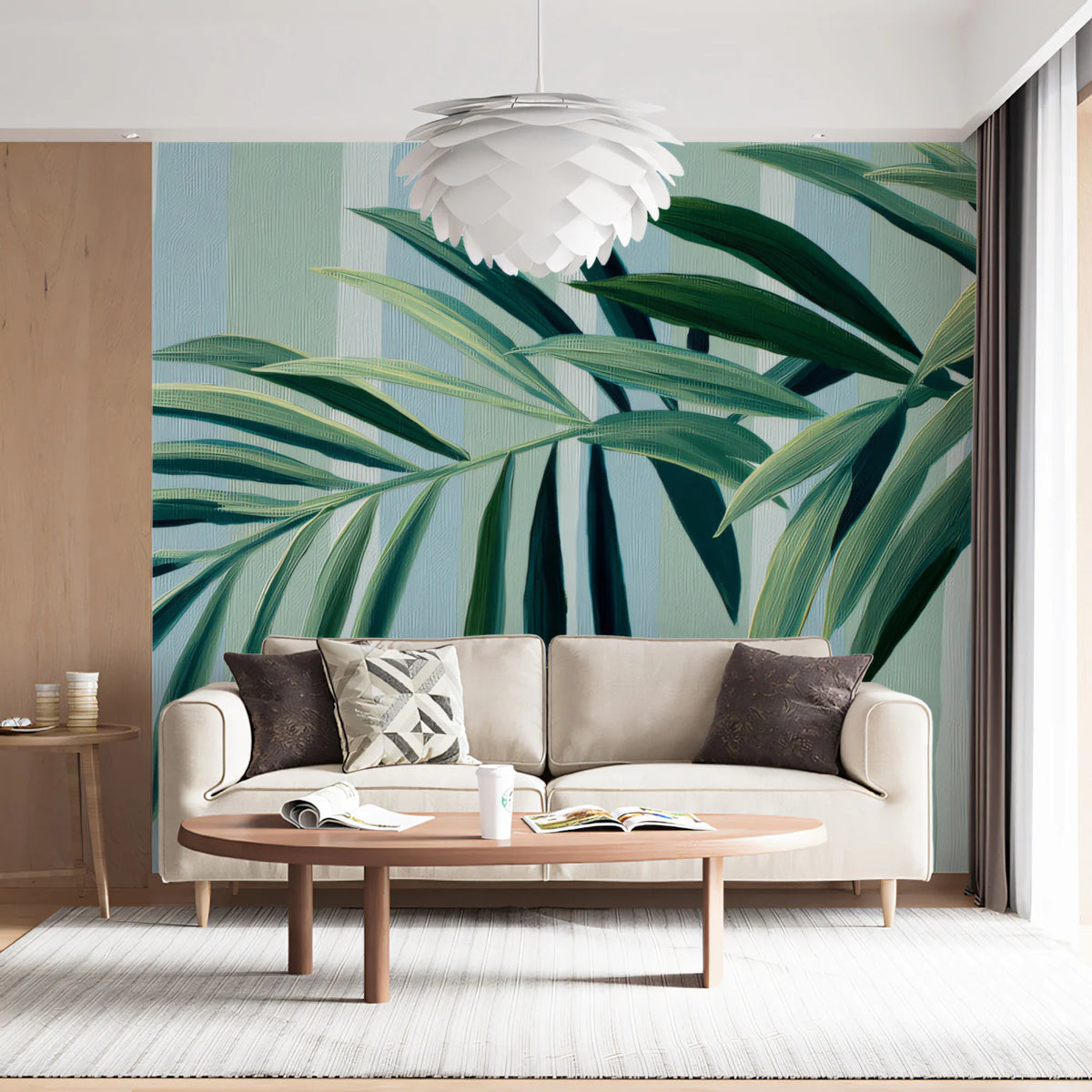 Palm Frond Striped Mural Wallpaper — Botanical Art Mural Wallpaper - room preview 02