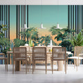 Sunset Tropics Mural Wallpaper — Modern Linear Botanical Art Mural Wallpaper - room preview 02