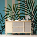 Striped Palm Leaf Mural Wallpaper — Botanical Retro Decor Mural Wallpaper - room preview 02