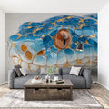 Cobalt Serpent Macro Mural Wallpaper — Gilded Reptilian Texture Mural Wallpaper - room preview 02