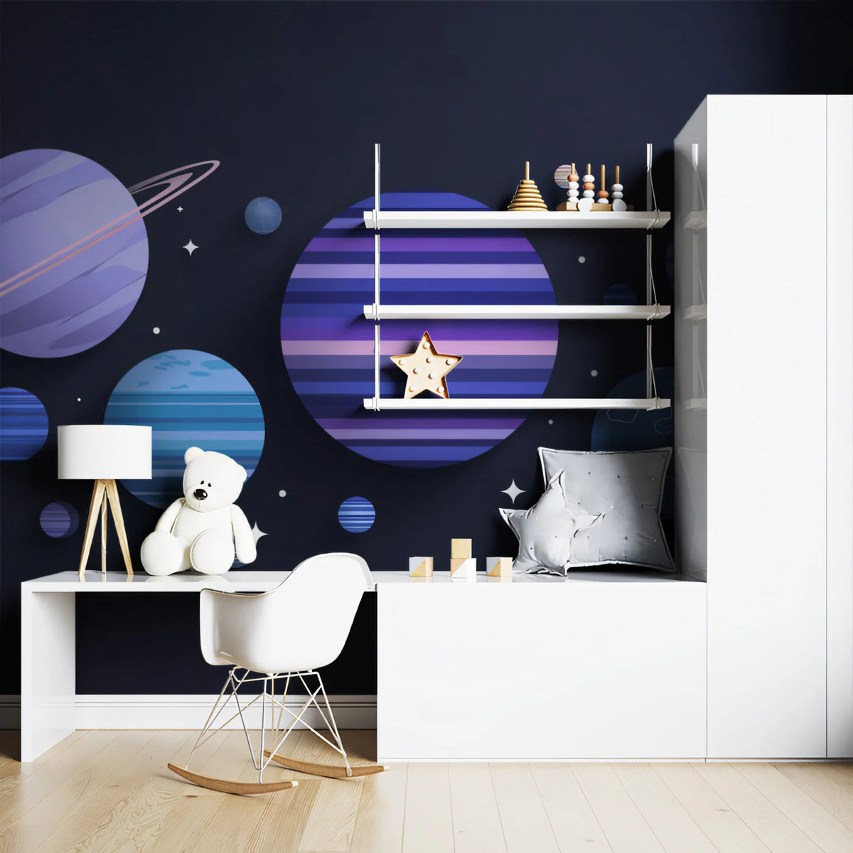 Celestial Planets Mural Wallpaper — Paper Cut Galaxy Style Mural Wallpaper - room preview 02
