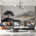 Minimalist Ink Wash Landscape Mural Wallpaper — Zen Tree Design Mural Wallpaper - room preview 02