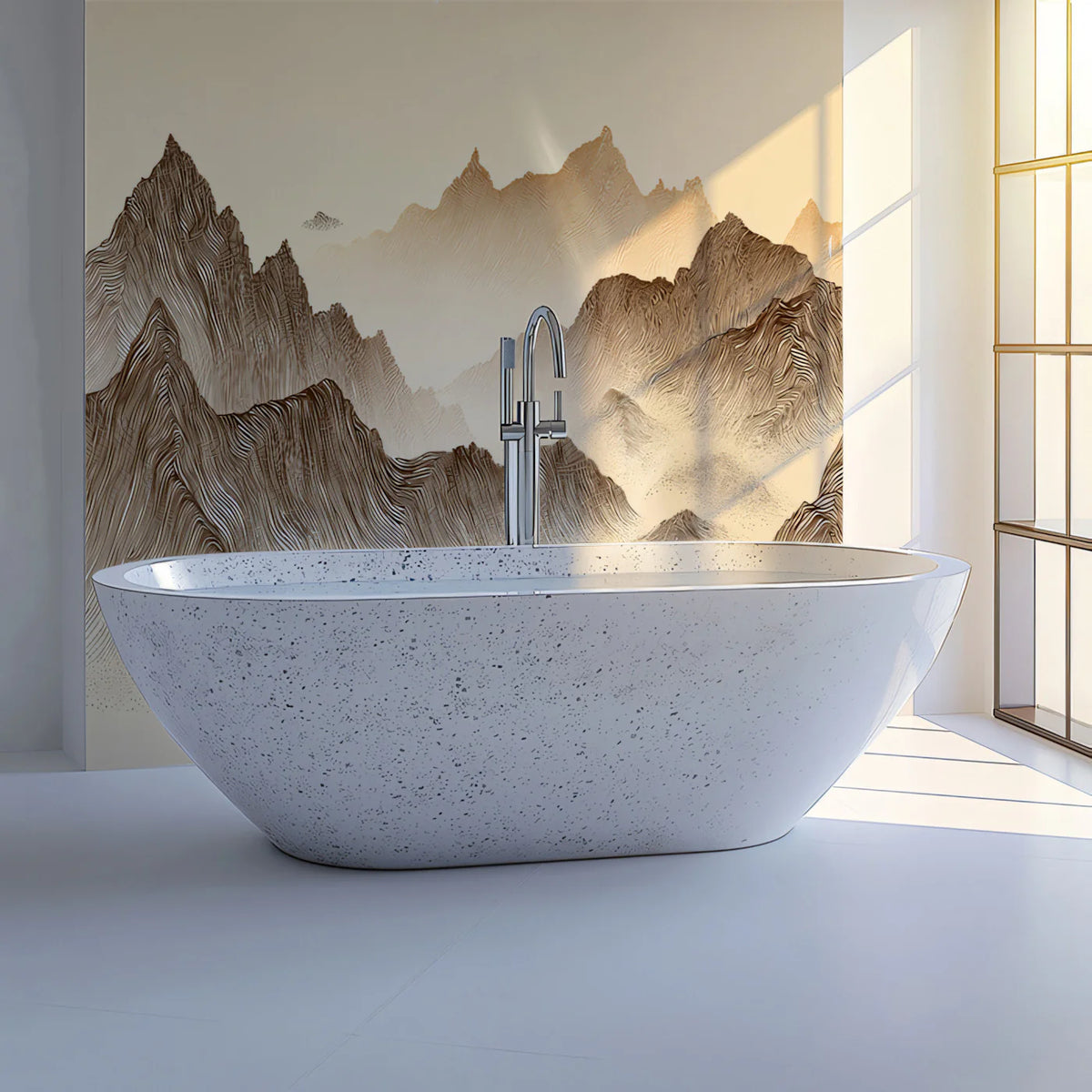 Vintage Mountain Engraving Mural Wallpaper — Sepia Line Art Mural Wallpaper - room preview 02