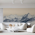 Minimalist Mountain Range Mural Wallpaper — Blue Line Art Landscape Mural Wallpaper - room preview 02
