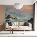 Mist-Covered Mountain Coast Mural Wallpaper — Painterly Oil Scene Mural Wallpaper - room preview 02