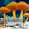 Bioluminescent Mushroom Mural Wallpaper — Whimsical Forest Fantasy Mural Wallpaper - room preview 02