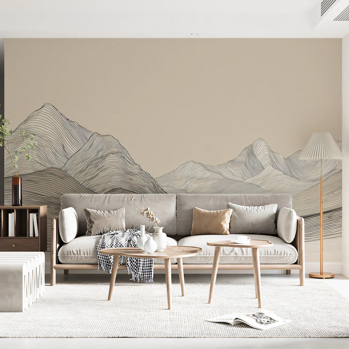 Minimalist Contour Mountain Mural Wallpaper — Organic Line Art Mural Wallpaper - room preview 02