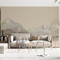 Minimalist Contour Mountain Mural Wallpaper — Organic Line Art Mural Wallpaper - room preview 02