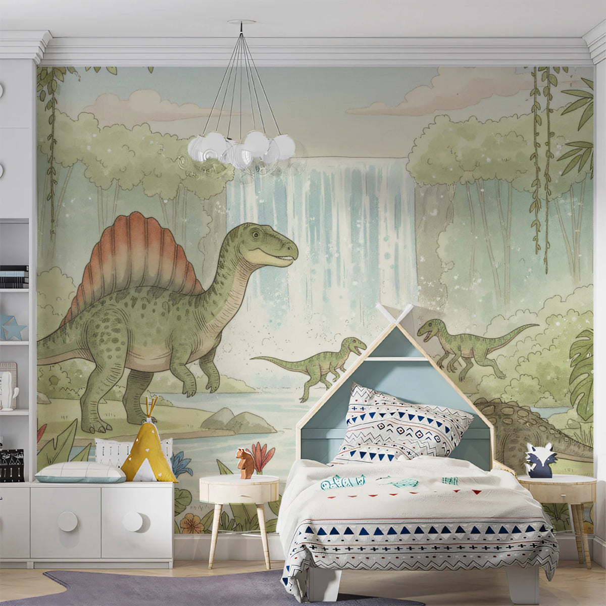 Watercolor Prehistoric Jungle Mural Wallpaper — Soft Earthy Tones Mural Wallpaper - room preview 02