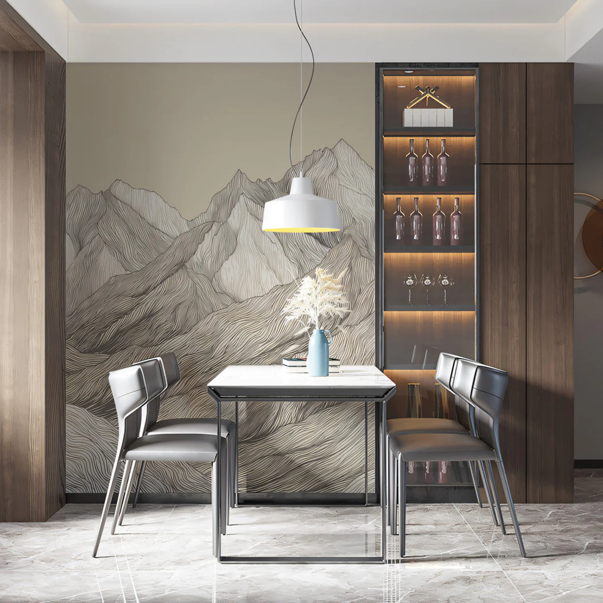 Minimalist Mountain Range Mural Wallpaper in Warm Beige Mural Wallpaper - room preview 02