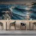 Turbulent Ocean Oil Painting Mural Wallpaper — Moody Sea Waves Mural Wallpaper - room preview 02