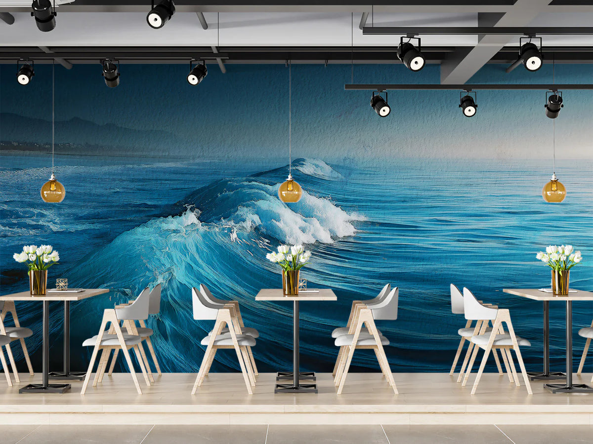Ocean Wave Oil Painting Mural Wallpaper — Coastal Art Decor Mural Wallpaper - room preview 02